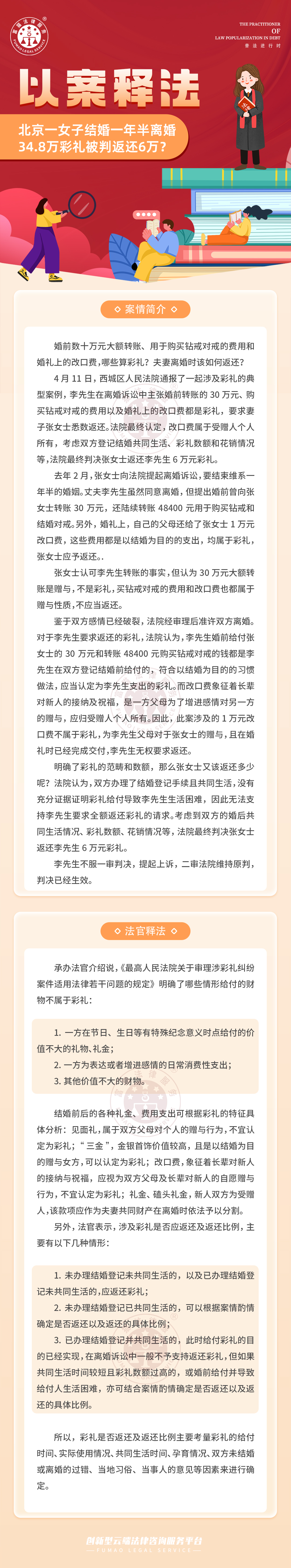 富貓法務(wù)：離婚半年34.8萬彩禮被判返還6萬？