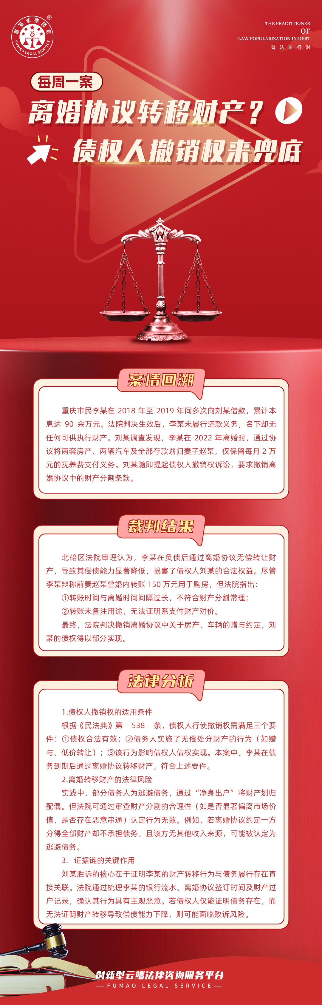富貓法務(wù)：離婚協(xié)議轉(zhuǎn)移財產(chǎn)？債權(quán)人撤銷權(quán)來兜底